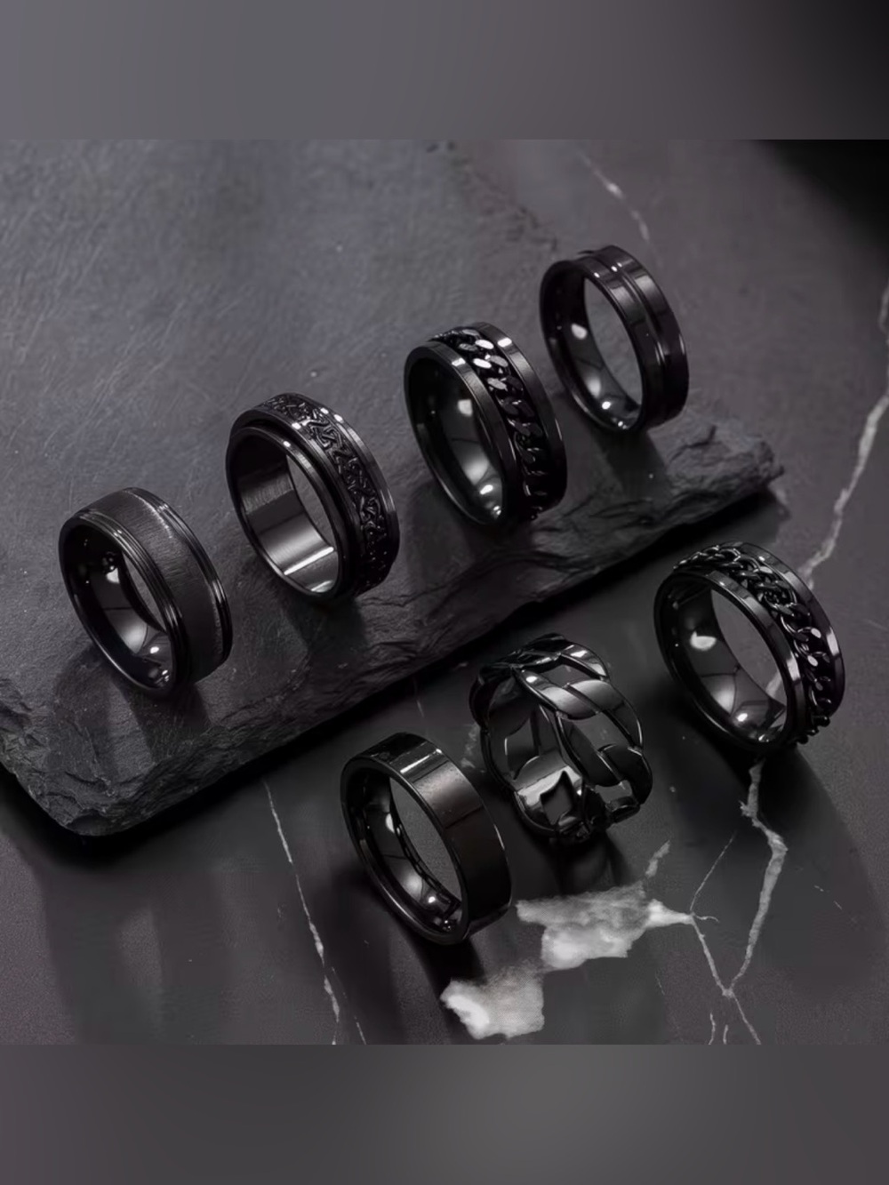 Men's Black Stainless Steel Assorted Wedding Band Rings Matte & Polished Styles